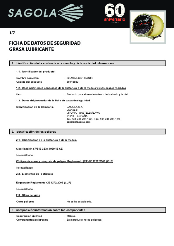 Ficha seguridad Grasa Lubricante