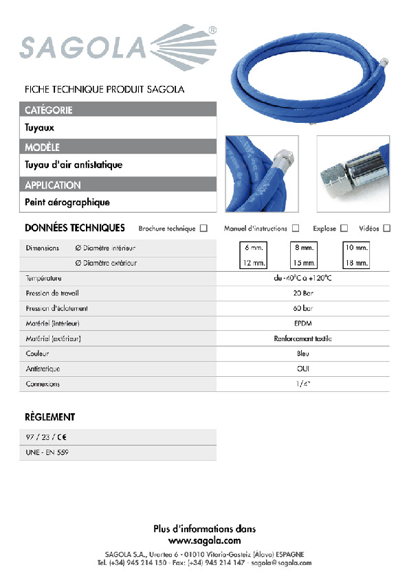 Fiche technique tuyau d'air antistatique