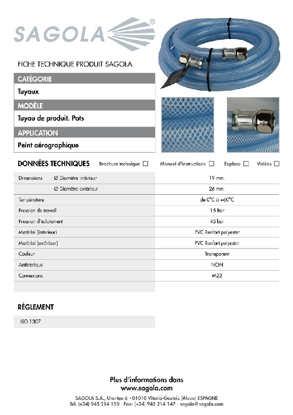 Fiche technique tuyau produit pour pots