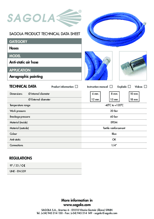 Technical data sheet Anti-static Air hose