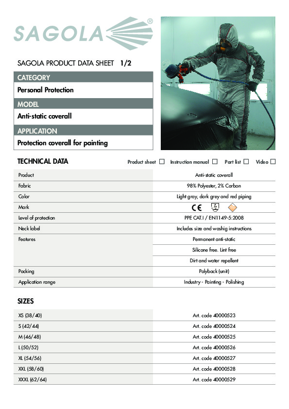 Technical data sheet Antistatic Coverall