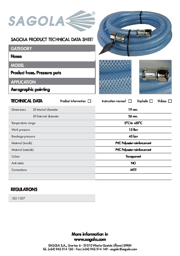 Technical Data Sheet Product Hose. Pressure Pots